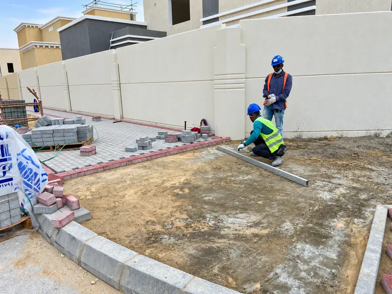 Setting out and bedding preparation for external paving.