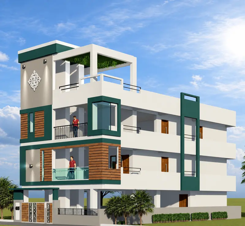 Supplied architectural visualization of a residential exterior.