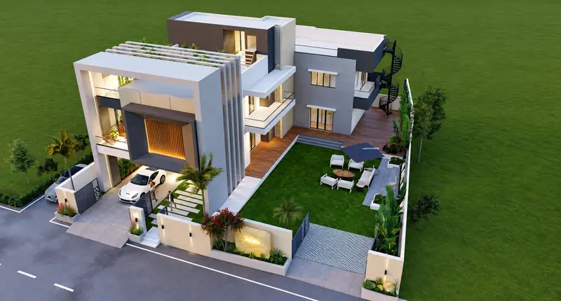 Supplied aerial architectural visualization and site layout.