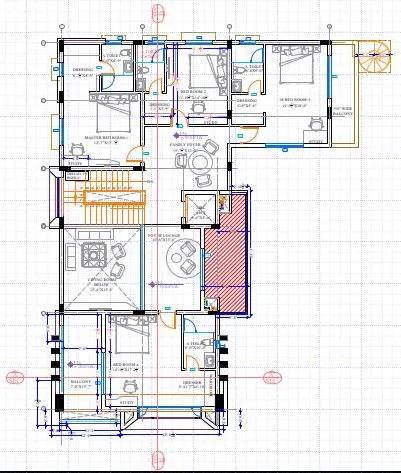 Upper-level architectural layout study showing room arrangements.
