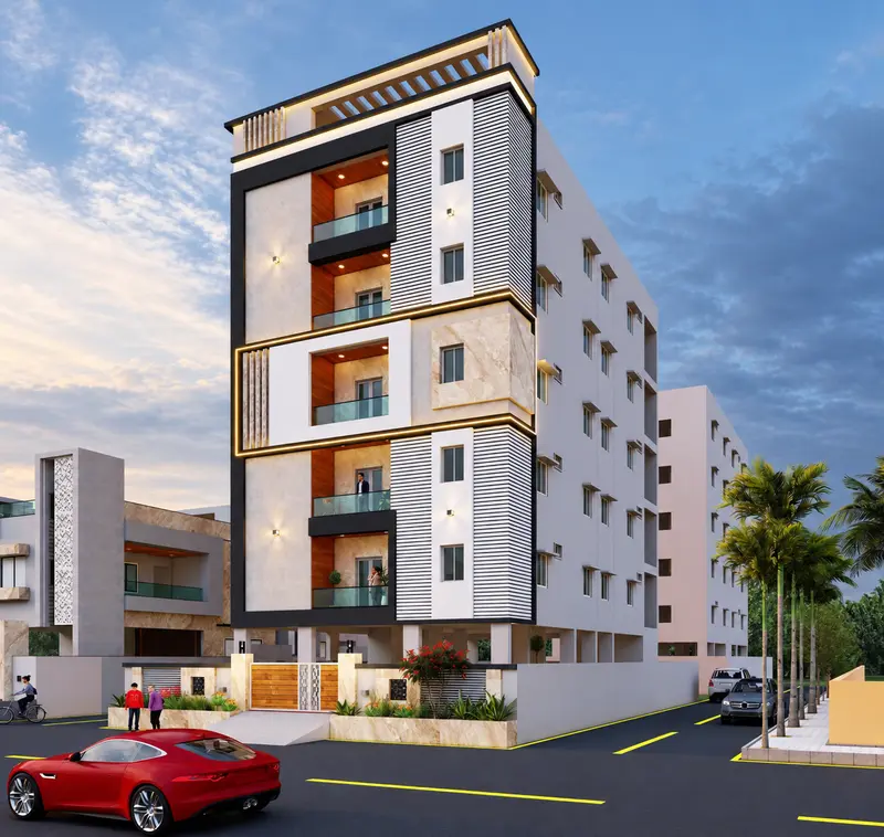 Supplied design visualization of a multi-storey residential building.